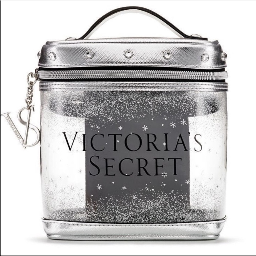 ‼️NEW‼️ VICTORIA'S SECRET Metallic Silver/clear Train Case makeup case!
